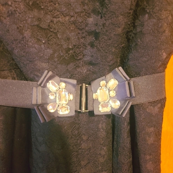 Black Lace Formal Dress with Rhinestone Belt - Picture 2 of 8